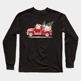 Womens Samoyed Christmas Red Truck Pick Up Tree Long Sleeve T-Shirt